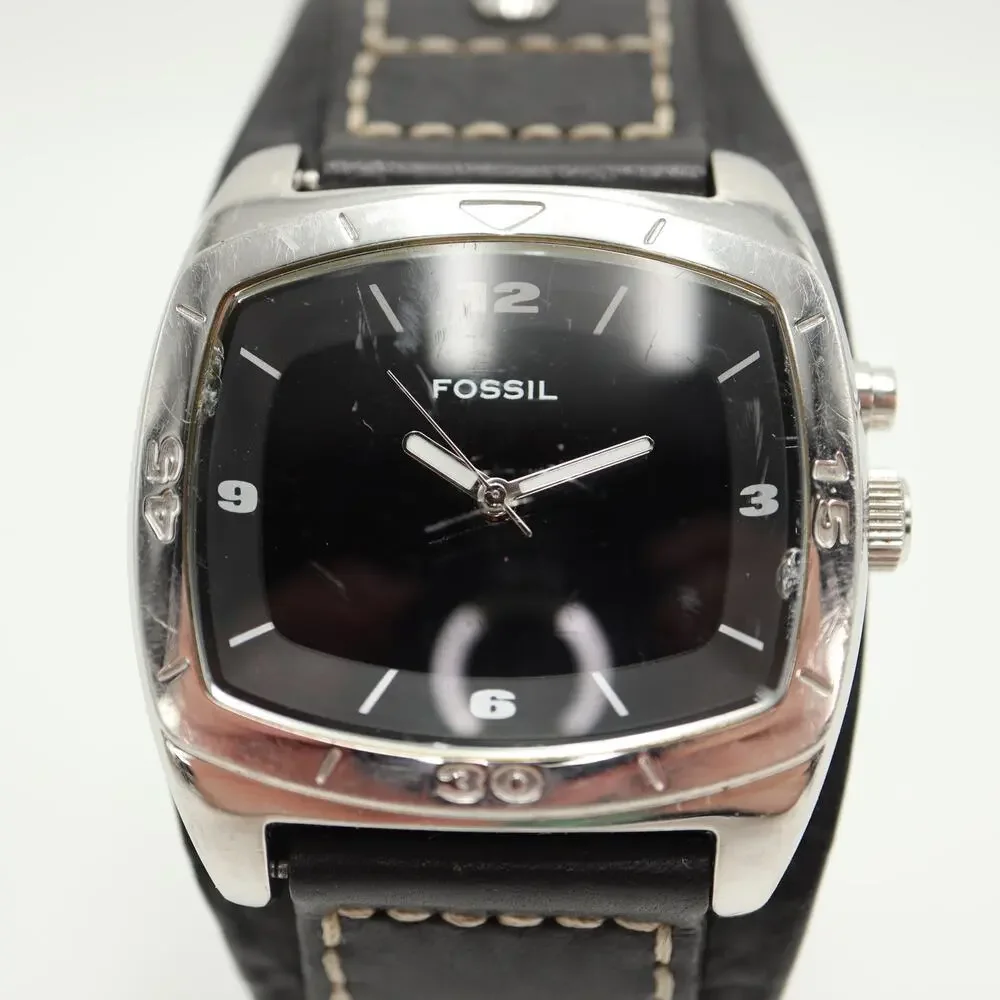 Fossil Kaleido Mens Red Orange Color Change 41mm Watch Black Leather New Battery